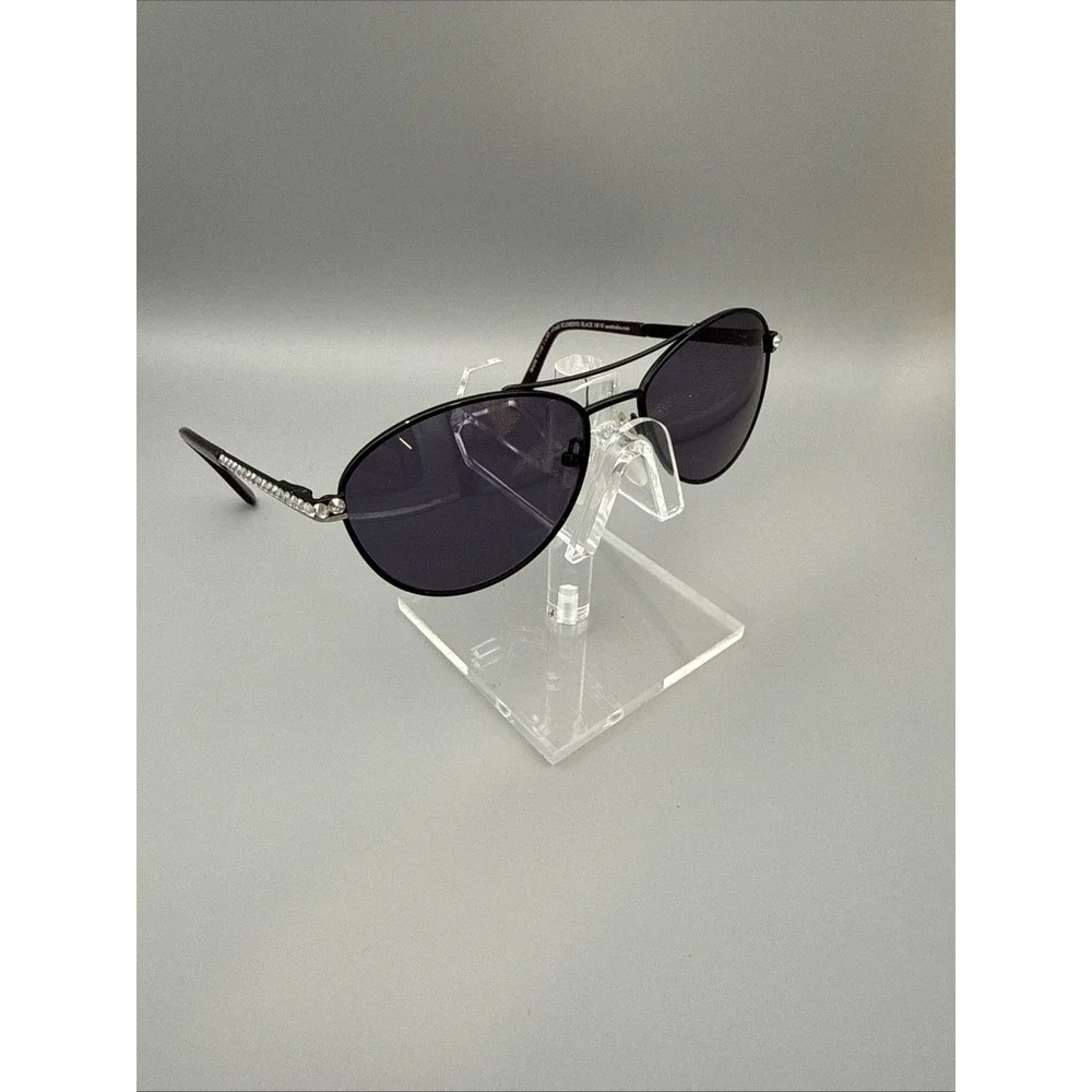 Jimmy Crystal Authentic Sunglasses Black Aviator Vtg Gradient Rhinestone Sides
